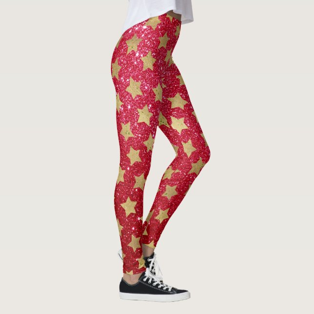 Golden Star Mönster, Helgdag jul Glitter Leggings (Höger)