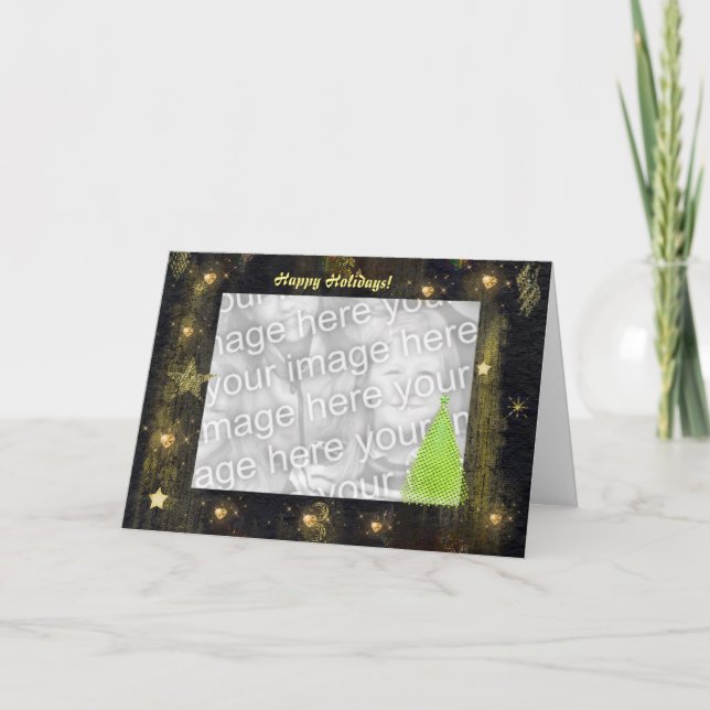 Golden Star och Grönt Träd Helgdag Card Helgkort (Framsida)