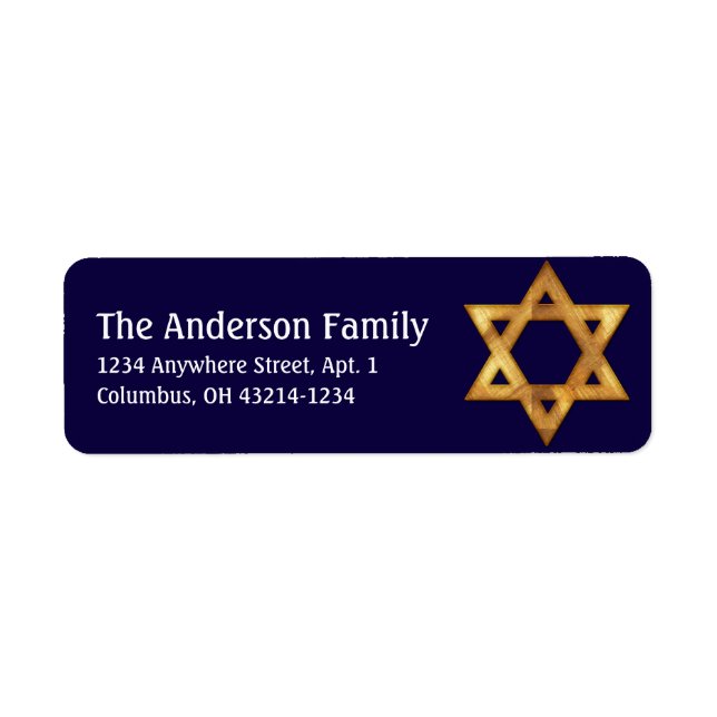 Golden Star of David Hanukkah Adressetiketters d1 Returadress Etikett (Framsidan)