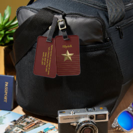 Golden Star på Deep Red Luggage Tag Bagagebricka