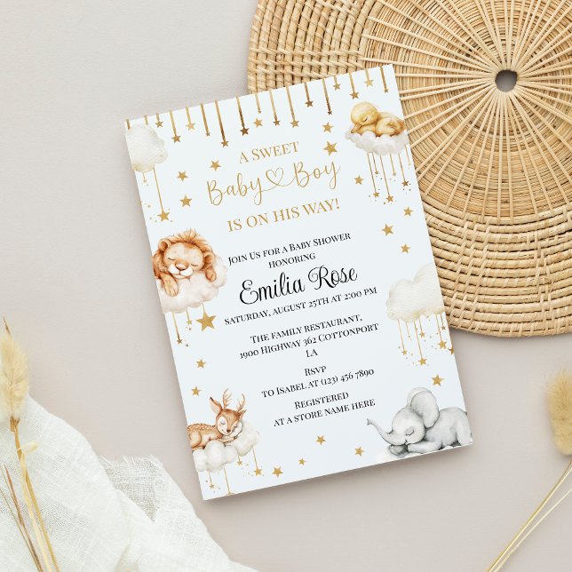 Golden Star Pojke Shower Softesskogen Animal Inbjudningar (Skapare uppladdad)