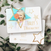 Golden Star Roligt Photo Födelsedagsfest inbjudan