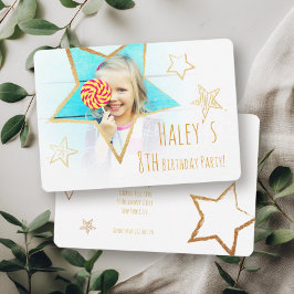 Golden Star Roligt Photo Födelsedagsfest inbjudan
