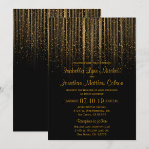 Golden Star Shower och Black Bröllop Design Inbjudningar