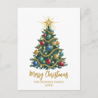 Golden Star watercolor Christmas Tree Card Helg Vykort