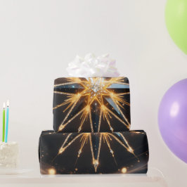 Golden Starburst Glow Holiday Gift Wrap Presentpapper