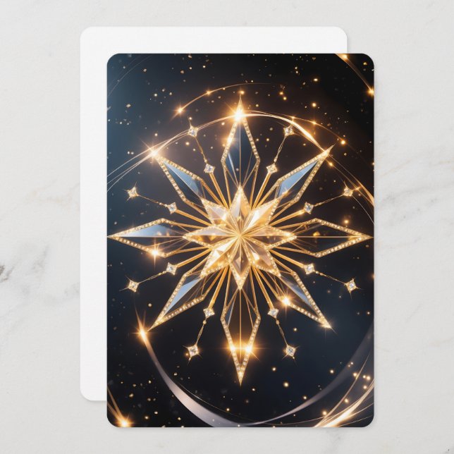Golden Starburst Holiday Greeting Card Julkort (Fram/baksida)