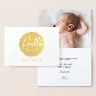 Golden Starburst: Personlig Baby Birth Announce Folierat Kort
