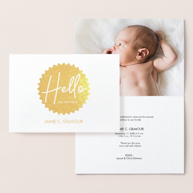Golden Starburst: Personlig Baby Birth Announce Folierat Kort (Display)