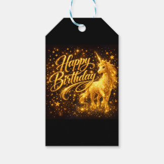 Golden Stardust Birthday — Fantasy Unicorn Presentetikett