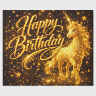 Golden Stardust Birthday — Fantasy Unicorn Presentpapper