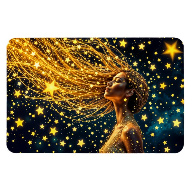 Golden Stardust mode skönhetsflicka himmel Magnet (Horisontell)