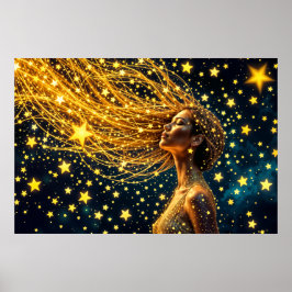 Golden Stardust mode skönhetsflicka himmel Poster