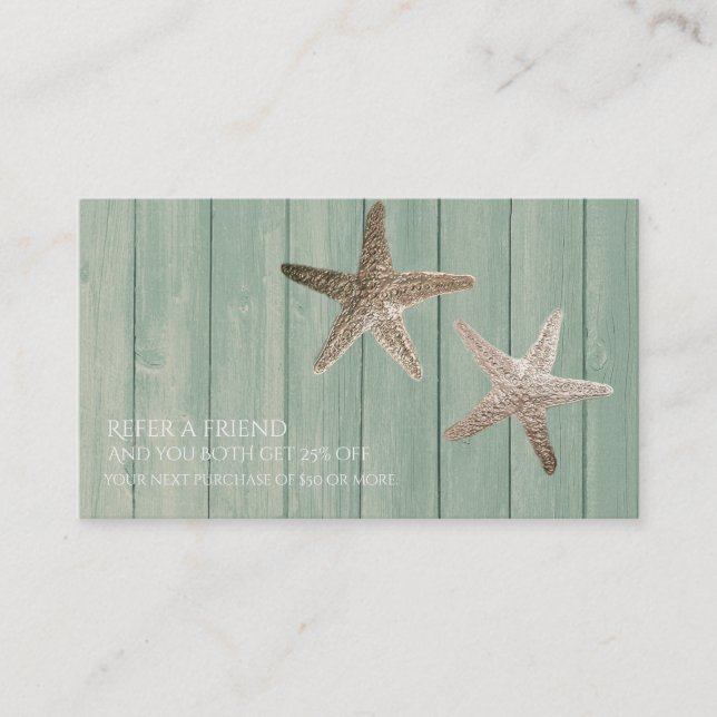 Golden Starfish & Wood Beach Refer a Friend-kort Rabattkort (Framsida)