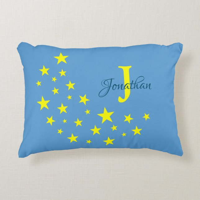 Golden Starry Måne på Picton Blue Anpassningsbar B Prydnadskudde (Framsidan)