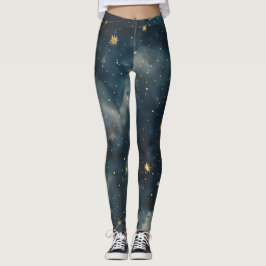 Golden Starry Night - Luxe Celestial Activewear Leggings