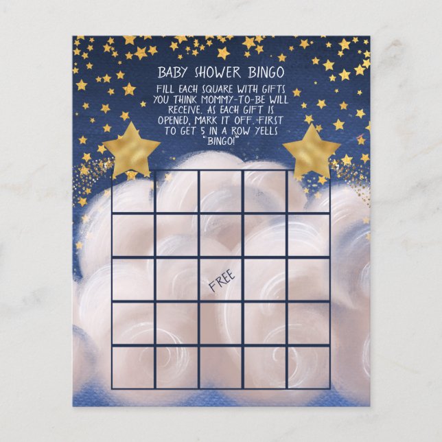 Golden Stars Baby Shower Bingo Game Flygblad (Framsidan)