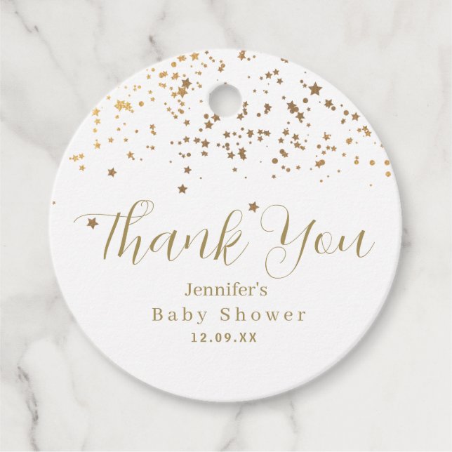 Golden Stars Baby Shower Gåvor Etiketter (Framsida)