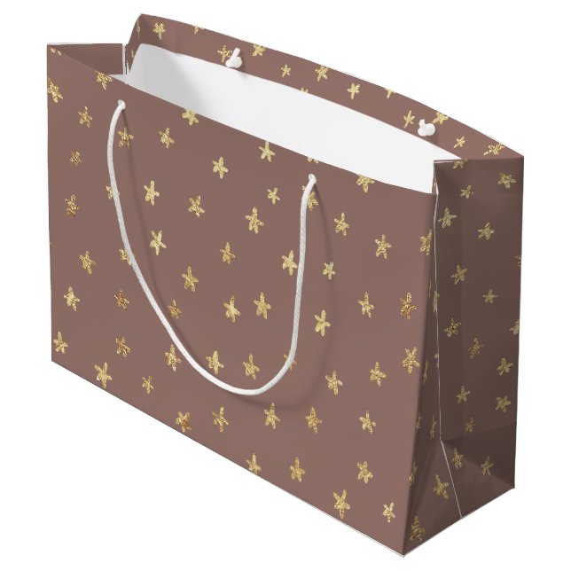 Golden Stars Choc Boho Brown 98766D Large Gift Bag (Baksidan Vinklad)