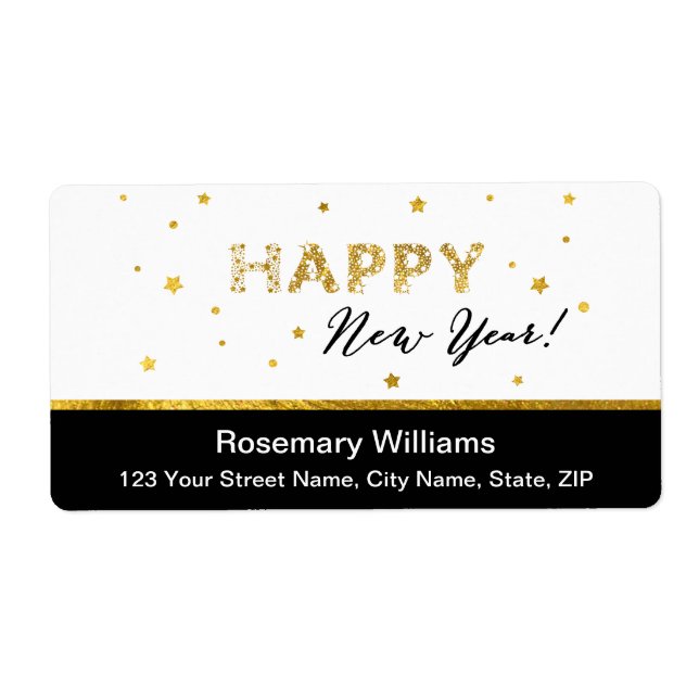 Golden Stars - Gott nytt år-skeppsetiketter Fraktsedel (Framsidan)