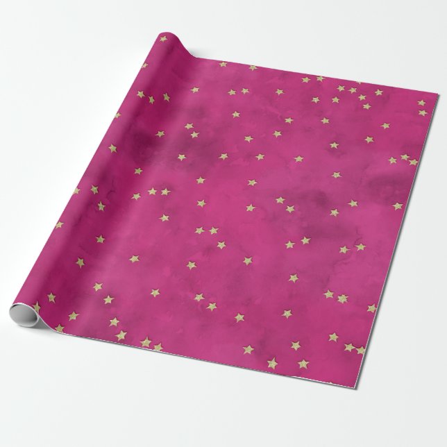 Golden Stars i Rosa Background Presentpapper (Utrullad)