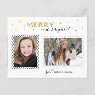 Golden Stars - Merry och Bright PostCard Helg Vykort