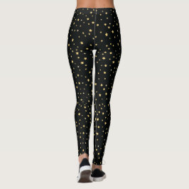 Golden Stars Mönster på Black Leggings