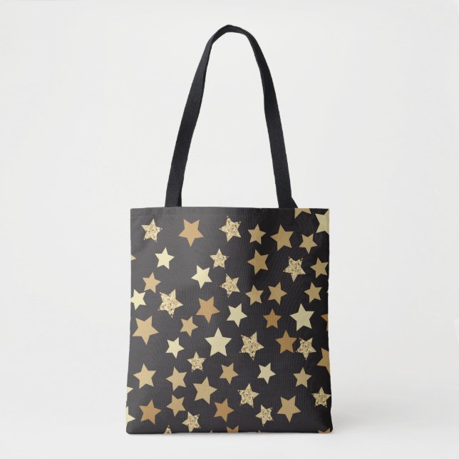 Golden Stars på Black Background Mönster Tygkasse (Framsida)