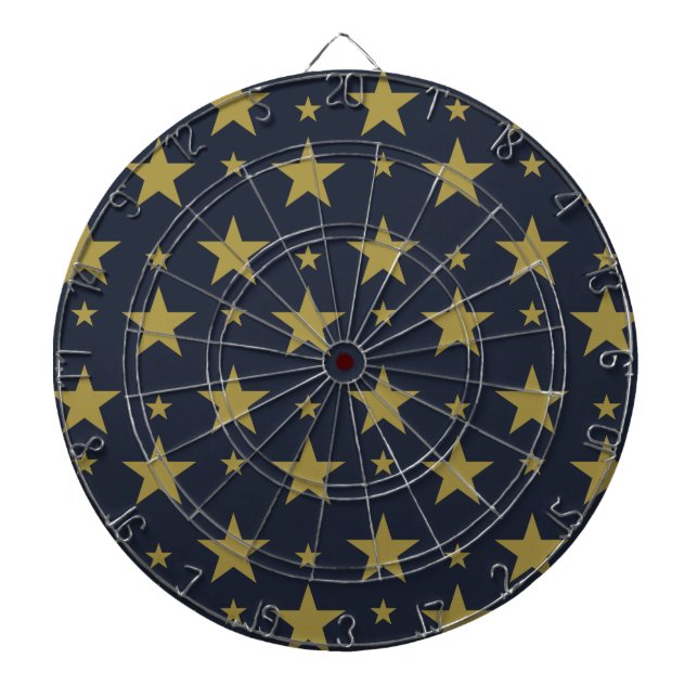 Golden Stars på marinblått - Elegant och tidslös Darttavla (Framsidan)