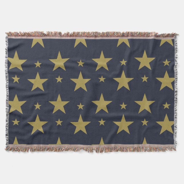 Golden Stars på marinblått - Elegant och tidslös Filt (Framsidan)