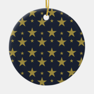 Golden Stars på marinblått - Elegant och tidslös Julgransprydnad Keramik