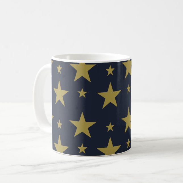 Golden Stars på marinblått - Elegant och tidslös Kaffemugg (Framsida vänster)
