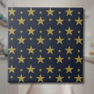Golden Stars på marinblått - Elegant och tidslös Kakelplatta