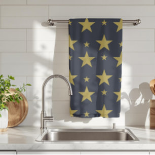 Golden Stars på marinblått - Elegant och tidslös Kökshandduk
