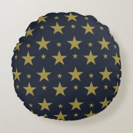 Golden Stars på marinblått - Elegant och tidslös Rund Kudde