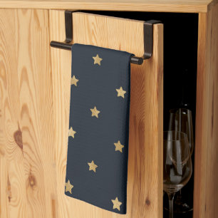 Golden Stars på Midnight Black Kökshandduk