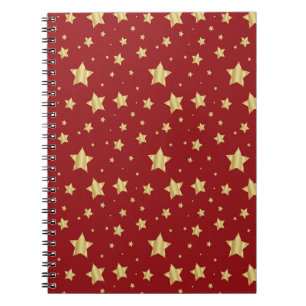 Golden Stars på Red Background Anteckningsbok