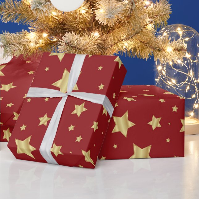 Golden Stars på Red Background Presentpapper (Helgdagar)