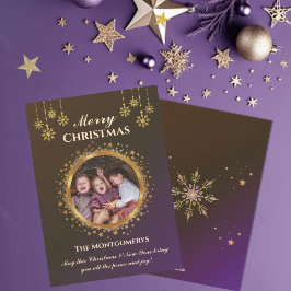 Golden Stars & Snöflingor Photo jul Julkort