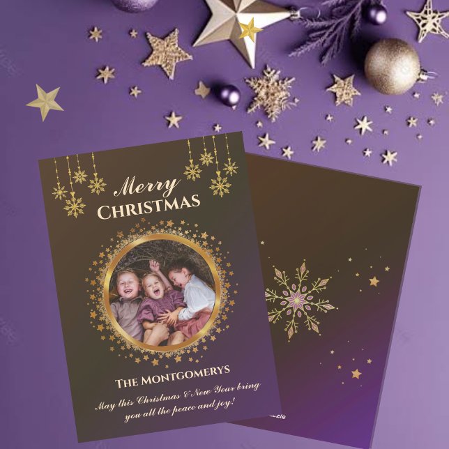 Golden Stars & Snöflingor Photo jul Julkort (Skapare uppladdad)