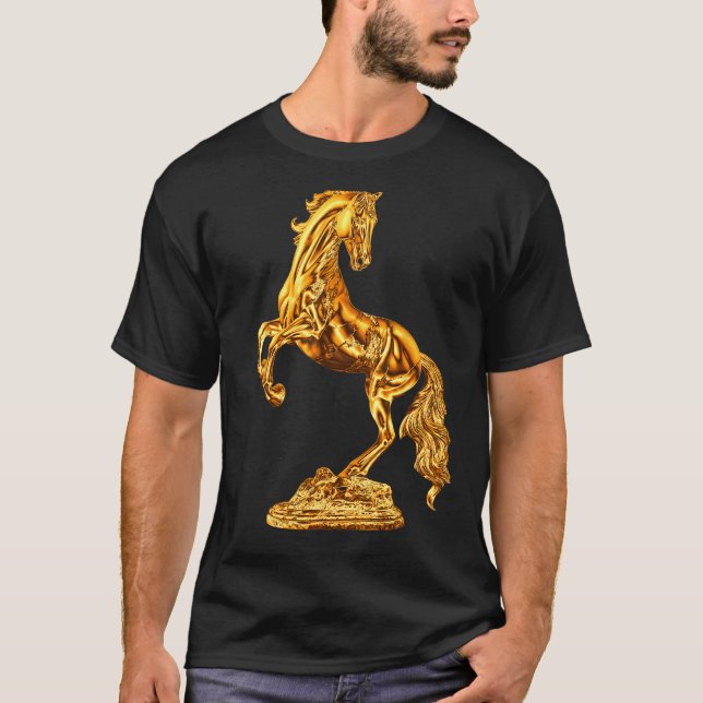 Golden Statue of Horse Sculpture T Shirt (Framsida)