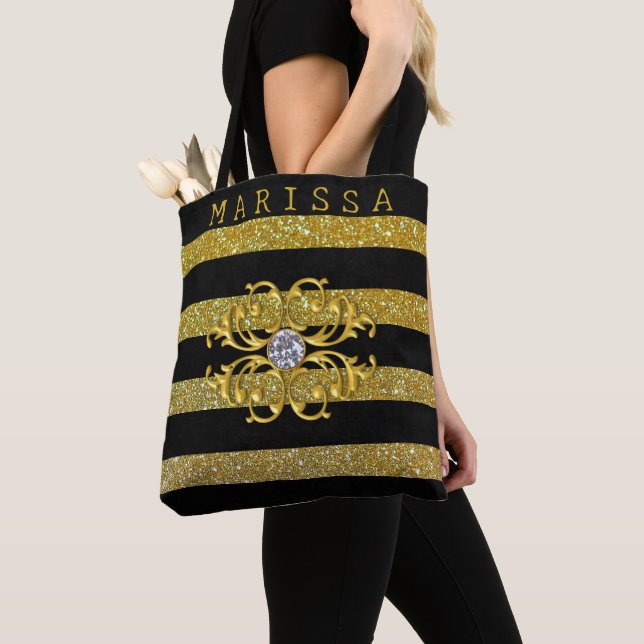 Golden stipes Bridesmaid Personlig Tygkasse (Närbild)