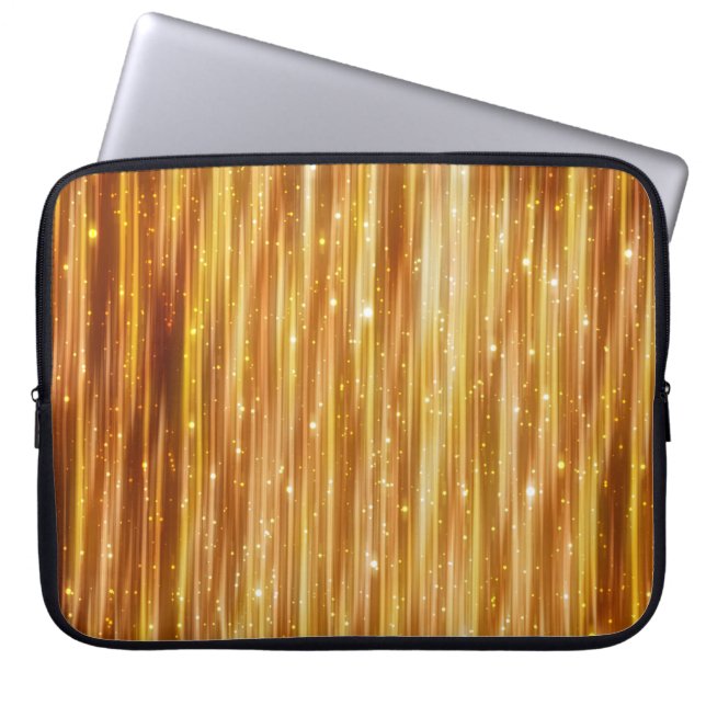 Golden stoppning, blå gardiner med stöd och laptop fodral (Framsidan)