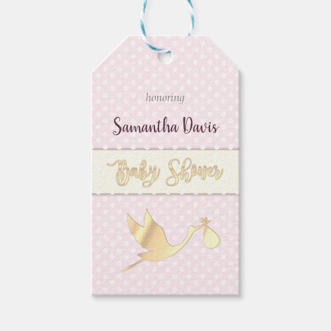 Golden Stork Flicka Baby Shower Presentetikett (Framsidan)