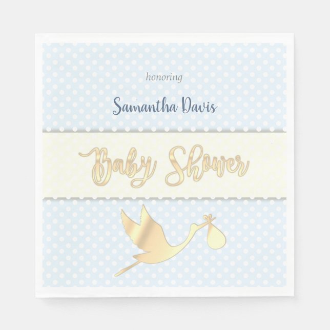 Golden Stork Pojke Baby Shower Pappersservett (Framsidan)