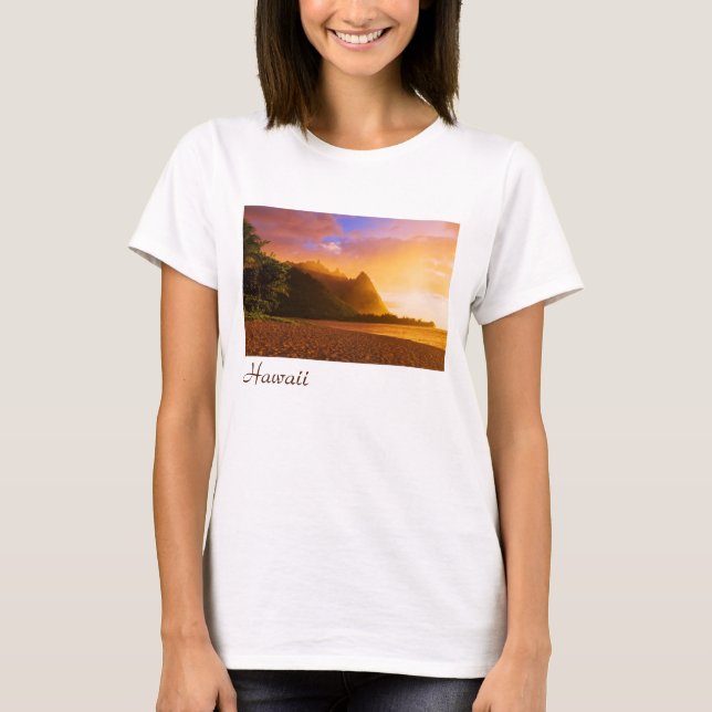 Golden strand sunset, Hawaii Tee Shirt (Framsida)