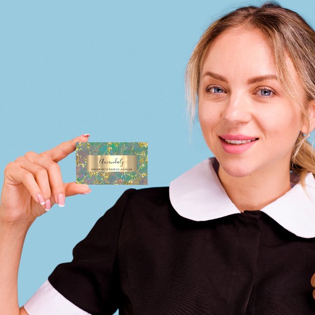 Golden Strokes Beauty Shop Marble Teal Green Visitkort (Skapare uppladdad)