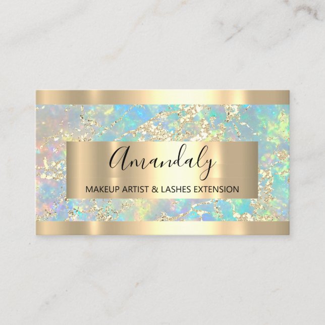 Golden Strokes Marble Beauty Shop Holografiska Visitkort (Framsida)