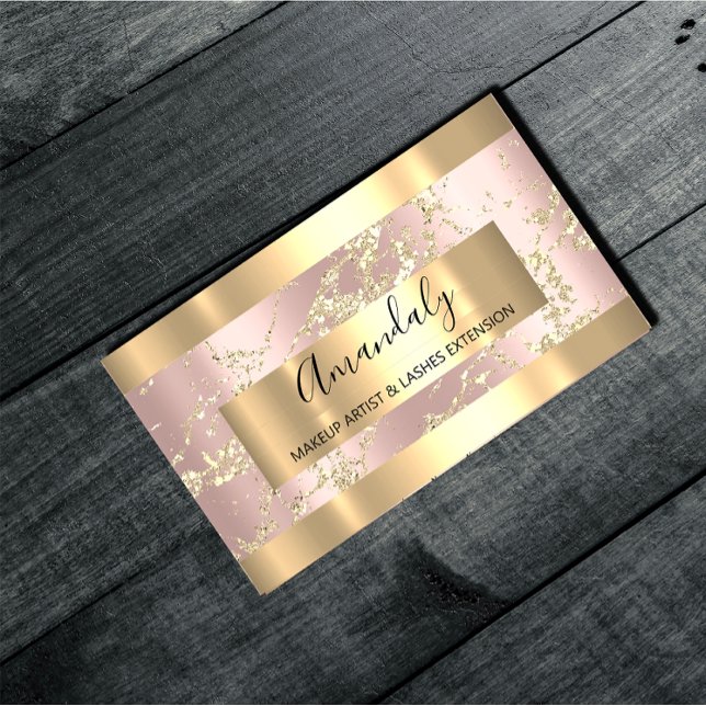 Golden Strokes Marble Ro  Beauty Stylist Visitkort (Golden Strokes Marble Rose Blush Beauty Stylist Business Card)