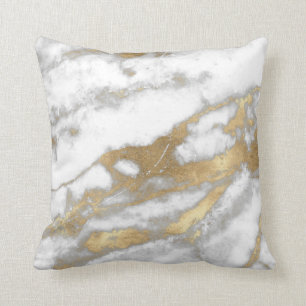 Golden Strokes Metallic Glitter Marble Grått Stone Kudde